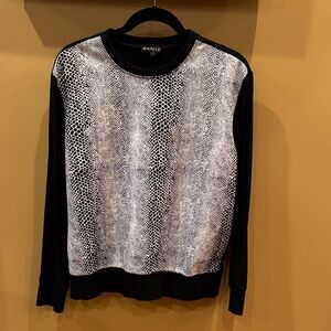 Paniz Women Black White Beige Animal Pattern Top Long Sleeve  size Large
